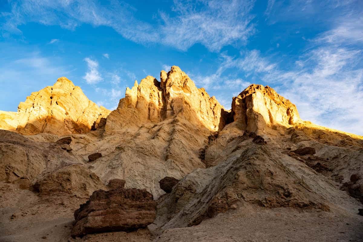 A view of towering rocks in Golden Canyon in Death Valley.