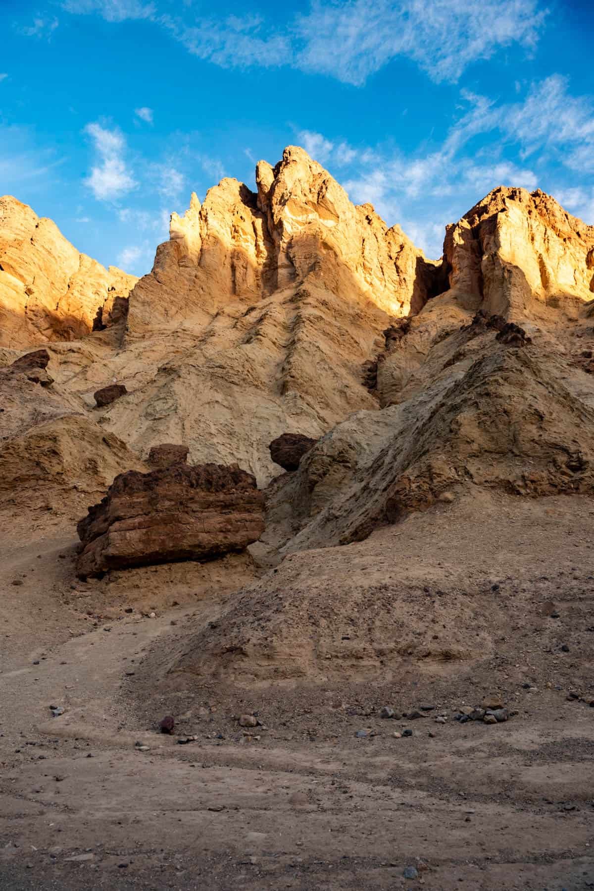 A view of towering rocks in Golden Canyon in Death Valley.