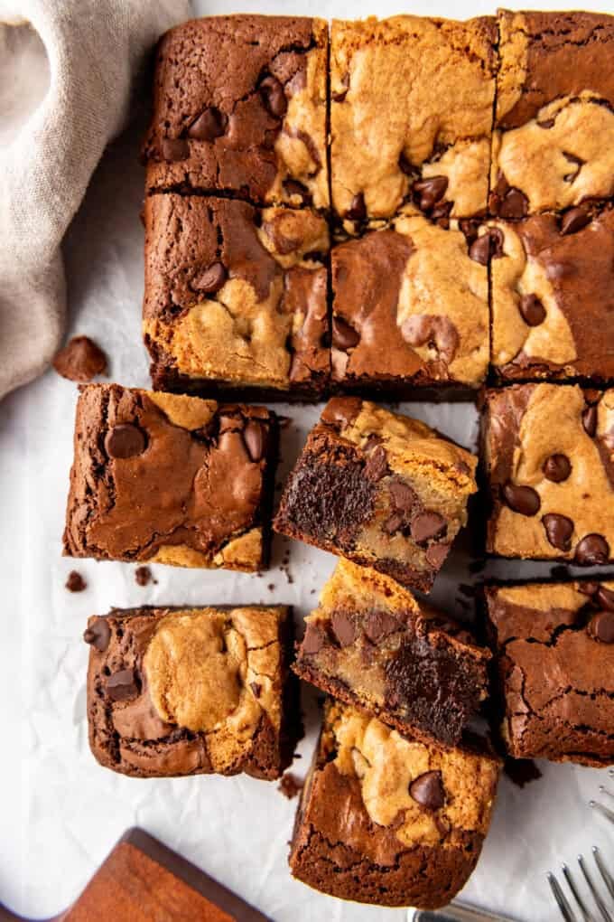 An overhead image of brookies on a white surface.
