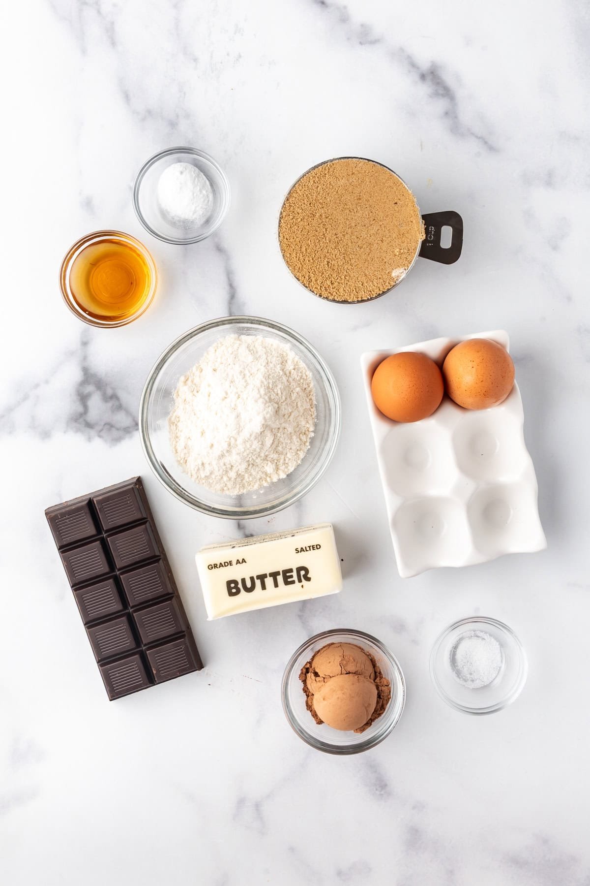 Ingredients for making the brownie part of brookies.