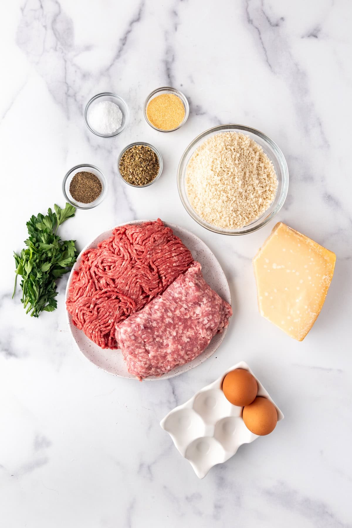 Ingredients for making Italian meatballs.