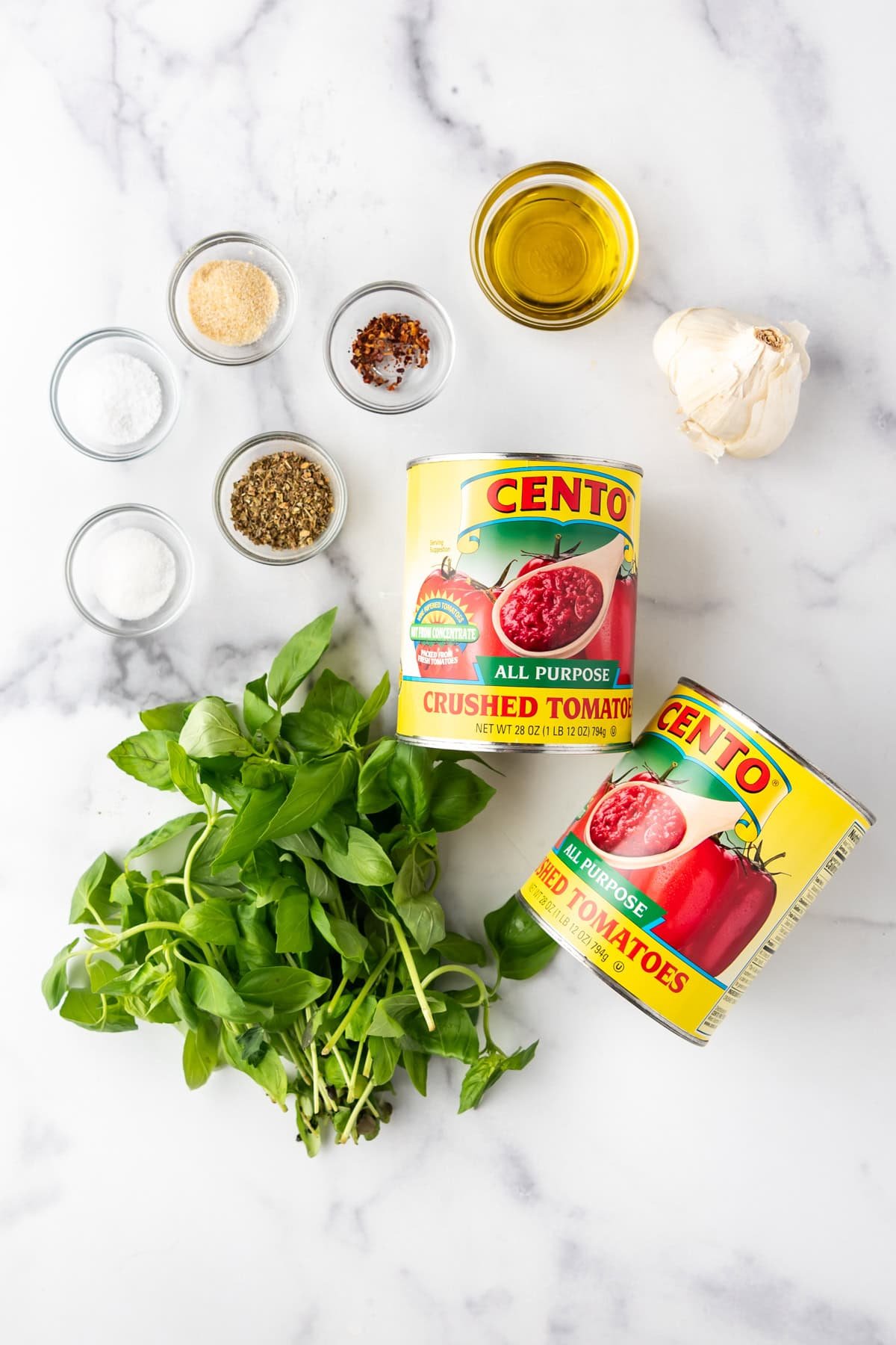 Ingredients for making marinara sauce.