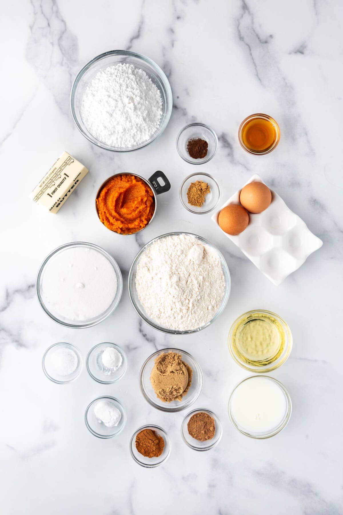 Ingredients for pumpkin coffee cake.