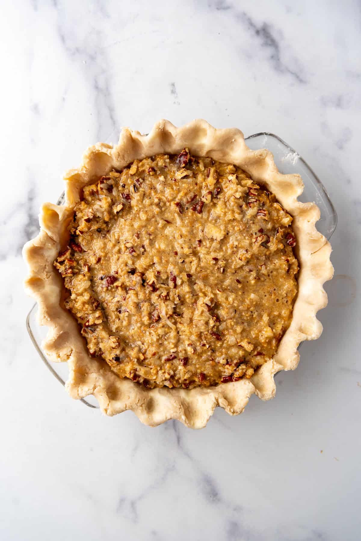 An image of an unbaked sawdust pie.