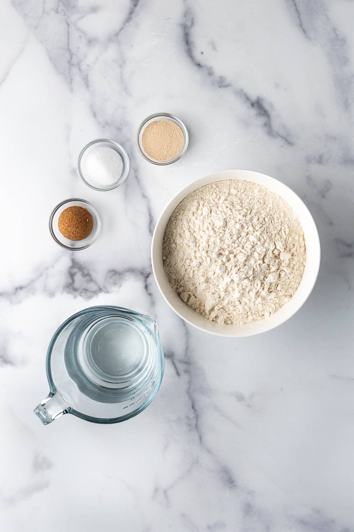 Ingredients for making homemade bagels from scratch.