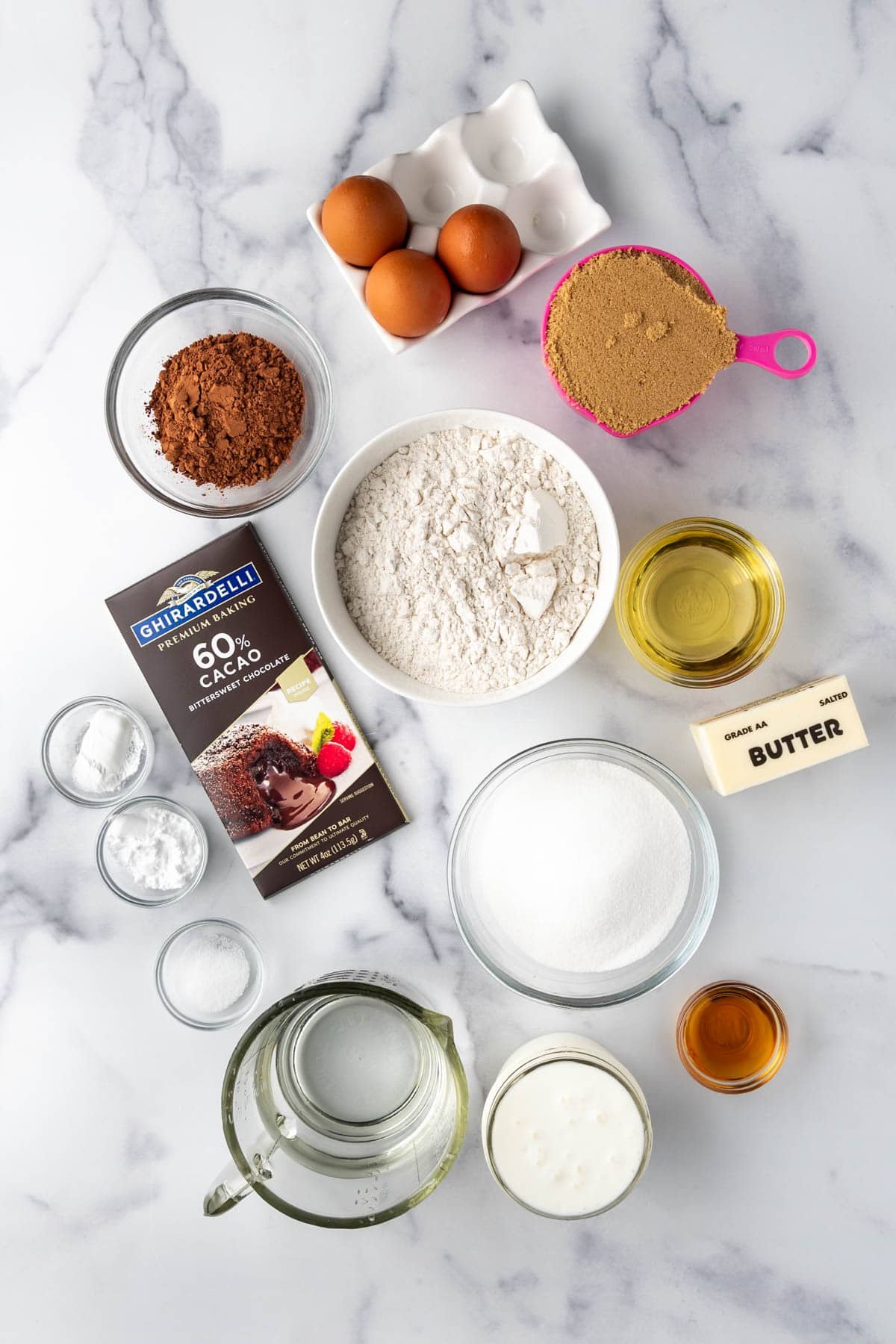Ingredients for making a chocolate cake.