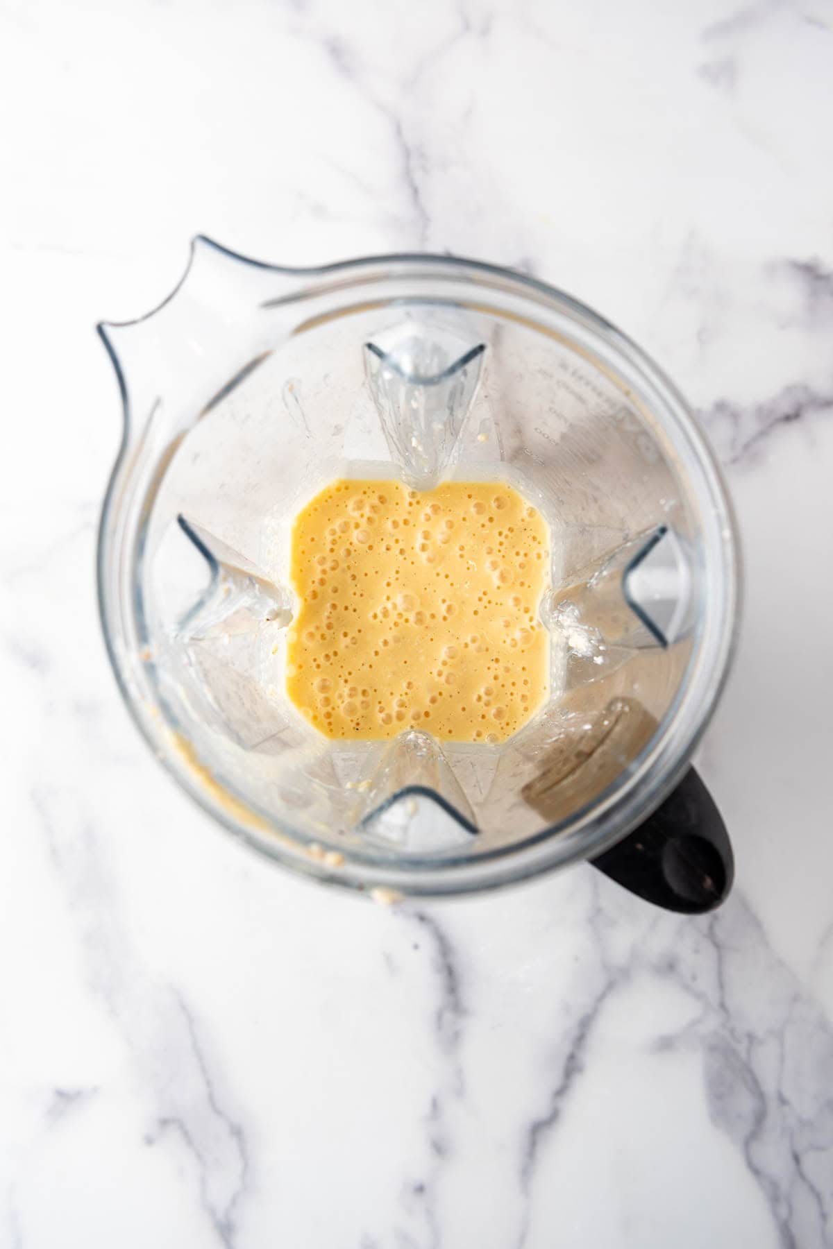 Blended egg mixture in a blender.