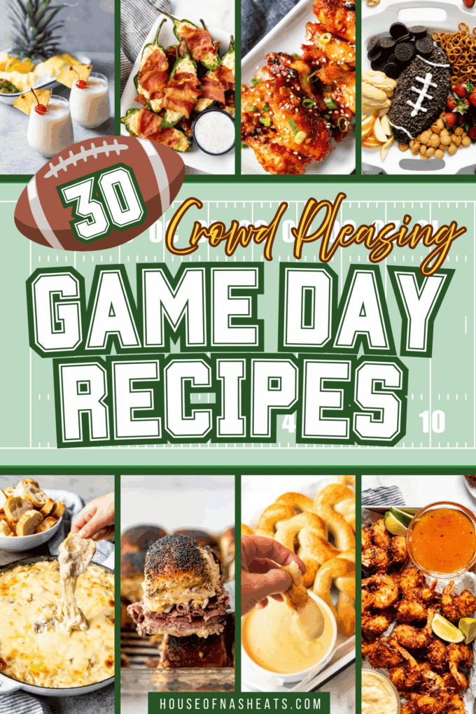 A collage of 30 recipes to use for Game Day.