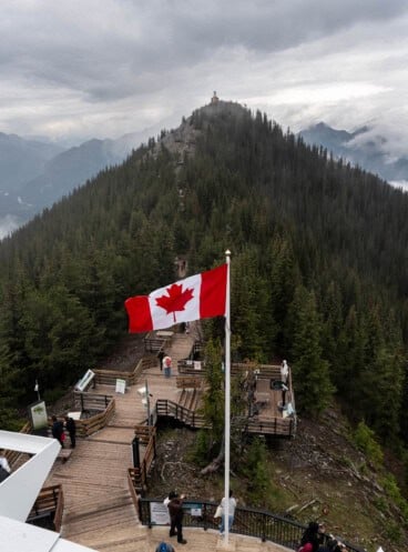 An image of the Canadian flag at the top of the Banff Gondola.