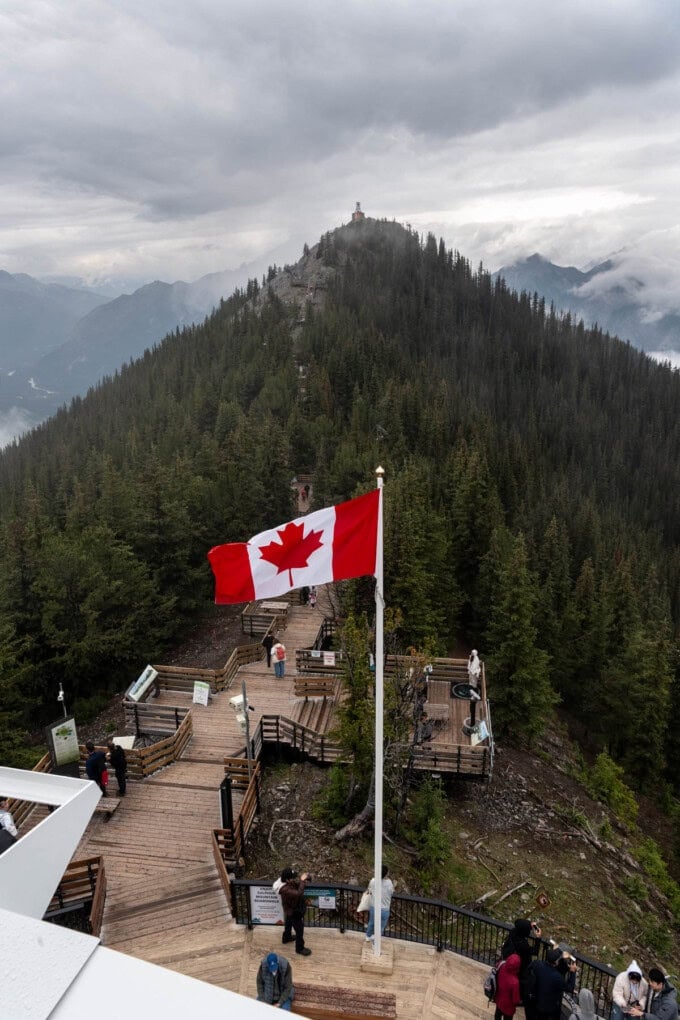 An image of the Canadian flag at the top of the Banff Gondola.