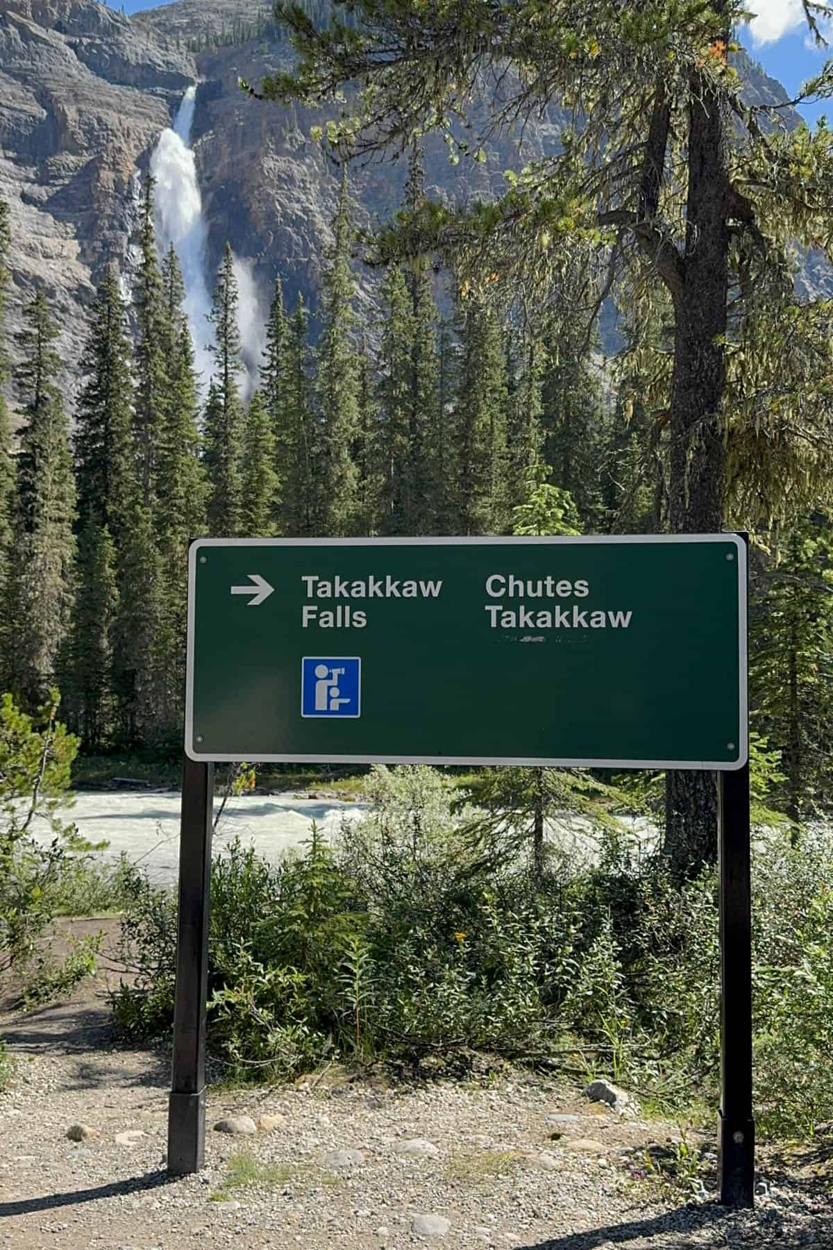 The sign directing you to Takakkaw Falls in Canada.