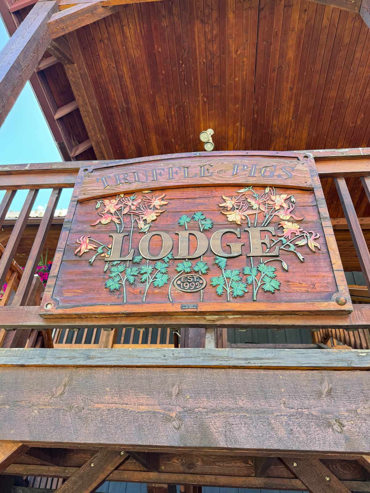The sign for the Truffle Pig Lodge in Canada.