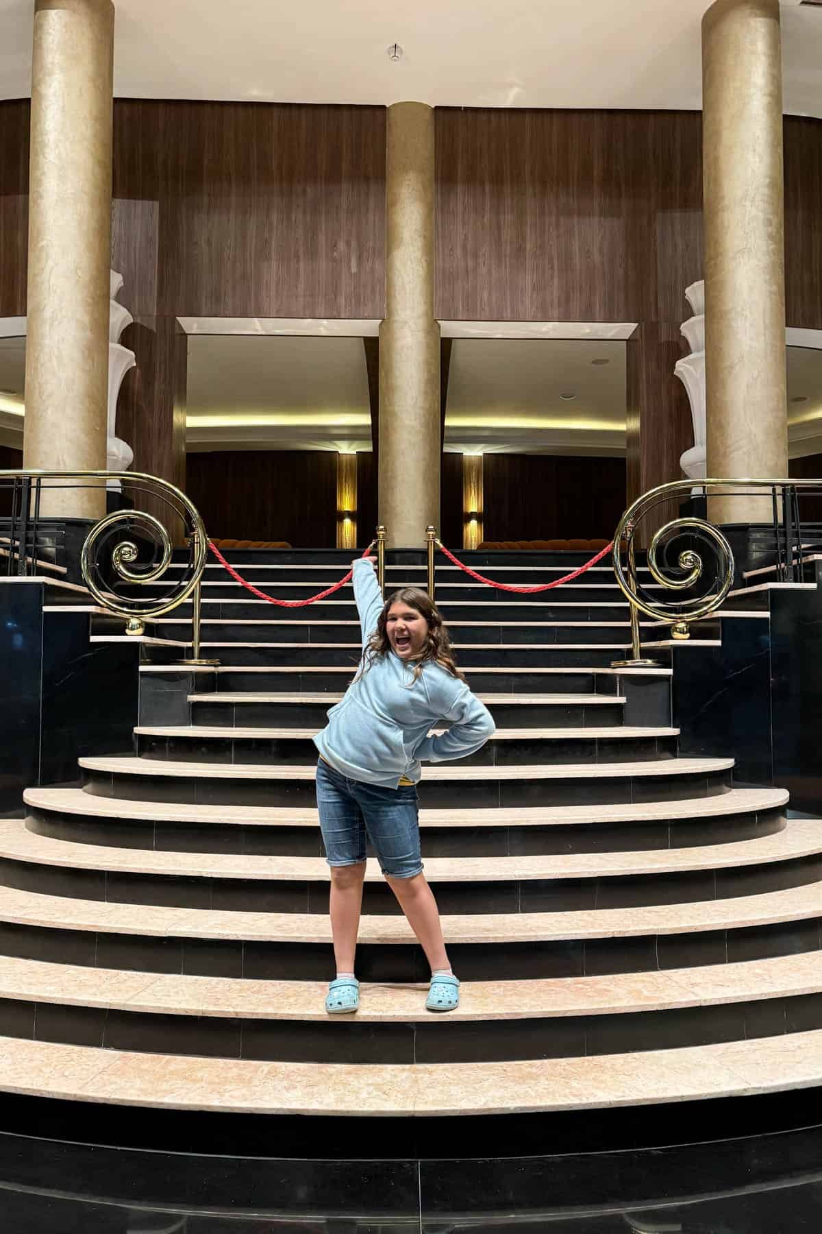 A girl on stairs at the Roxy dinner show in Rio de Janeiro, Brazil.