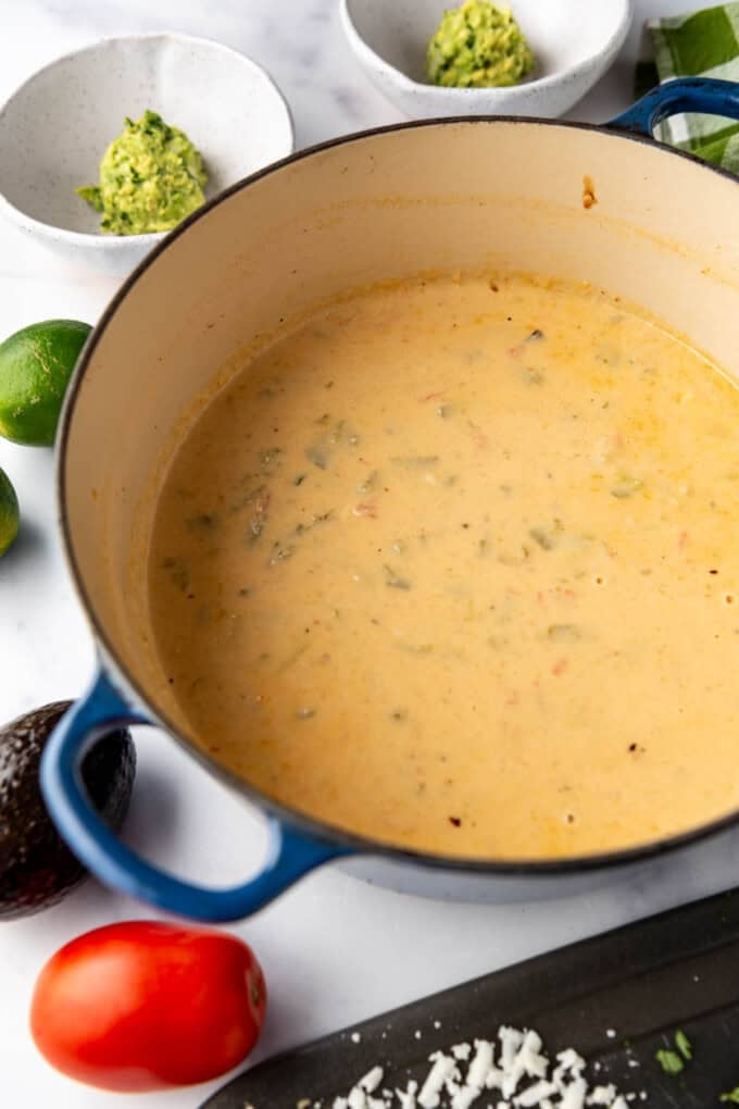 A finished pot of queso.