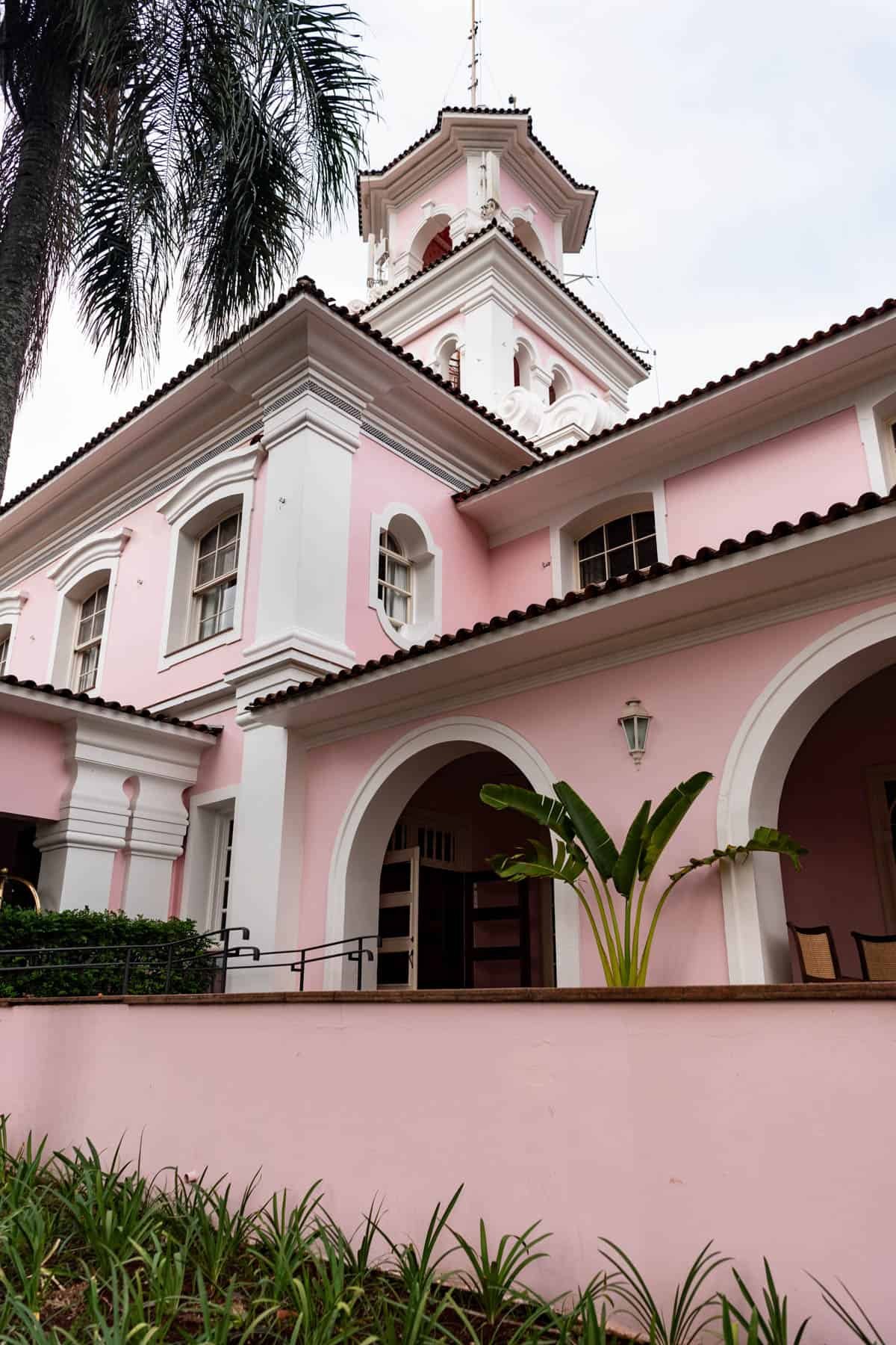A close up image of the facade of Hotel das Cataras at Iguazu Falls in Brazil.