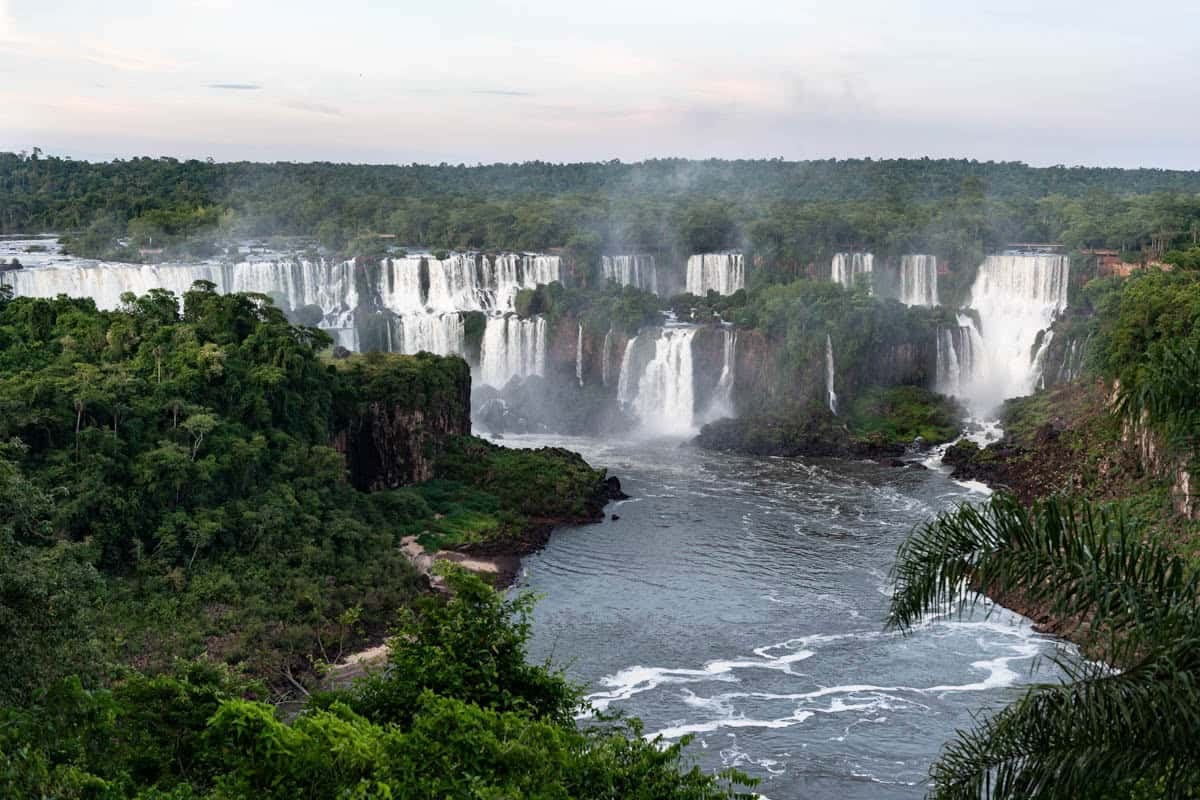 A panoramic view of Iguazu Falls.