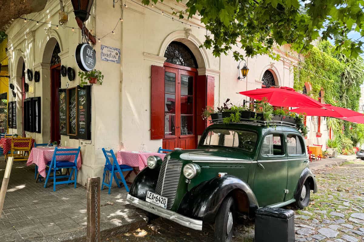An old car in the historic downtown part of Colonia, Uruguay.