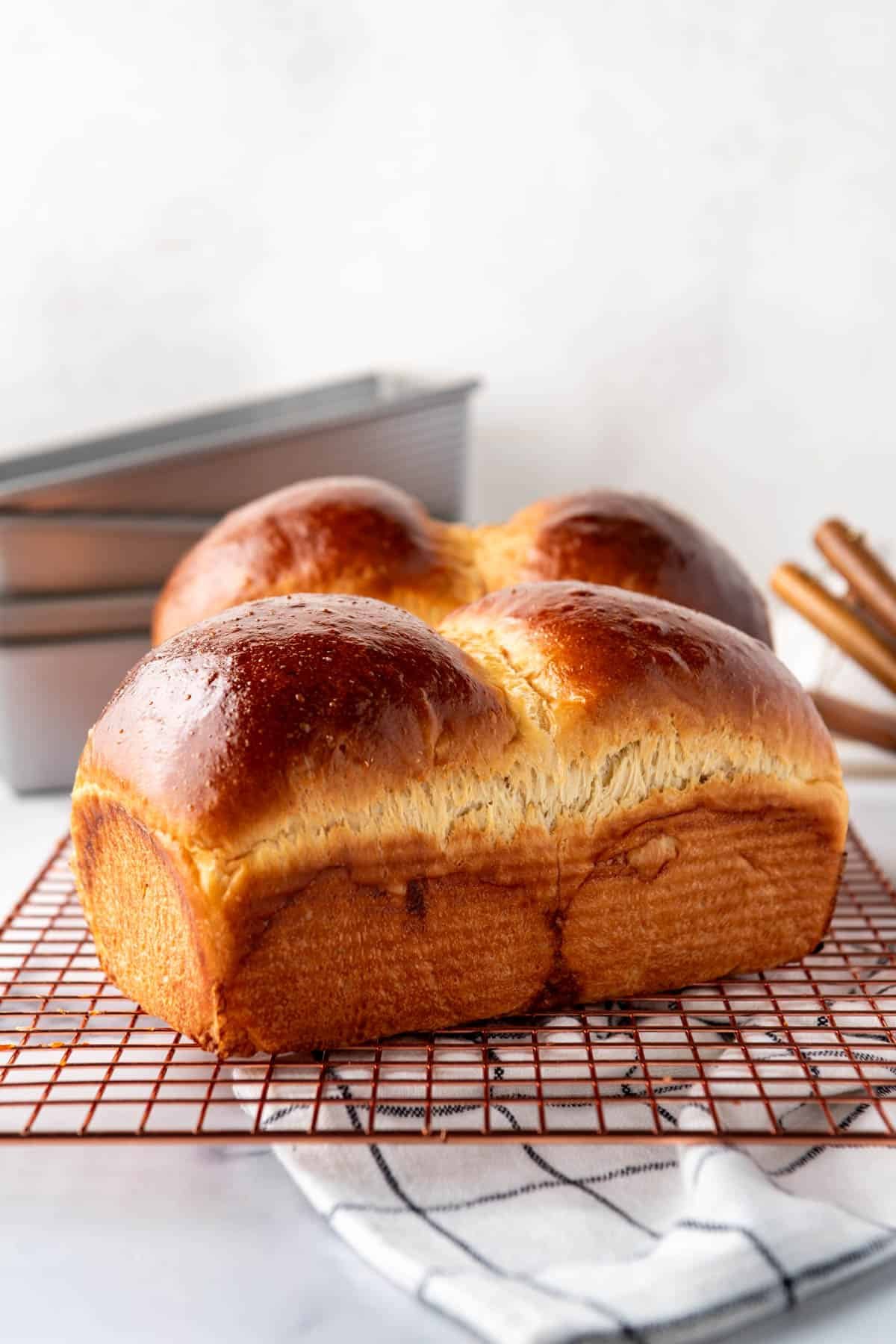 Finished loaves of brioche bread.