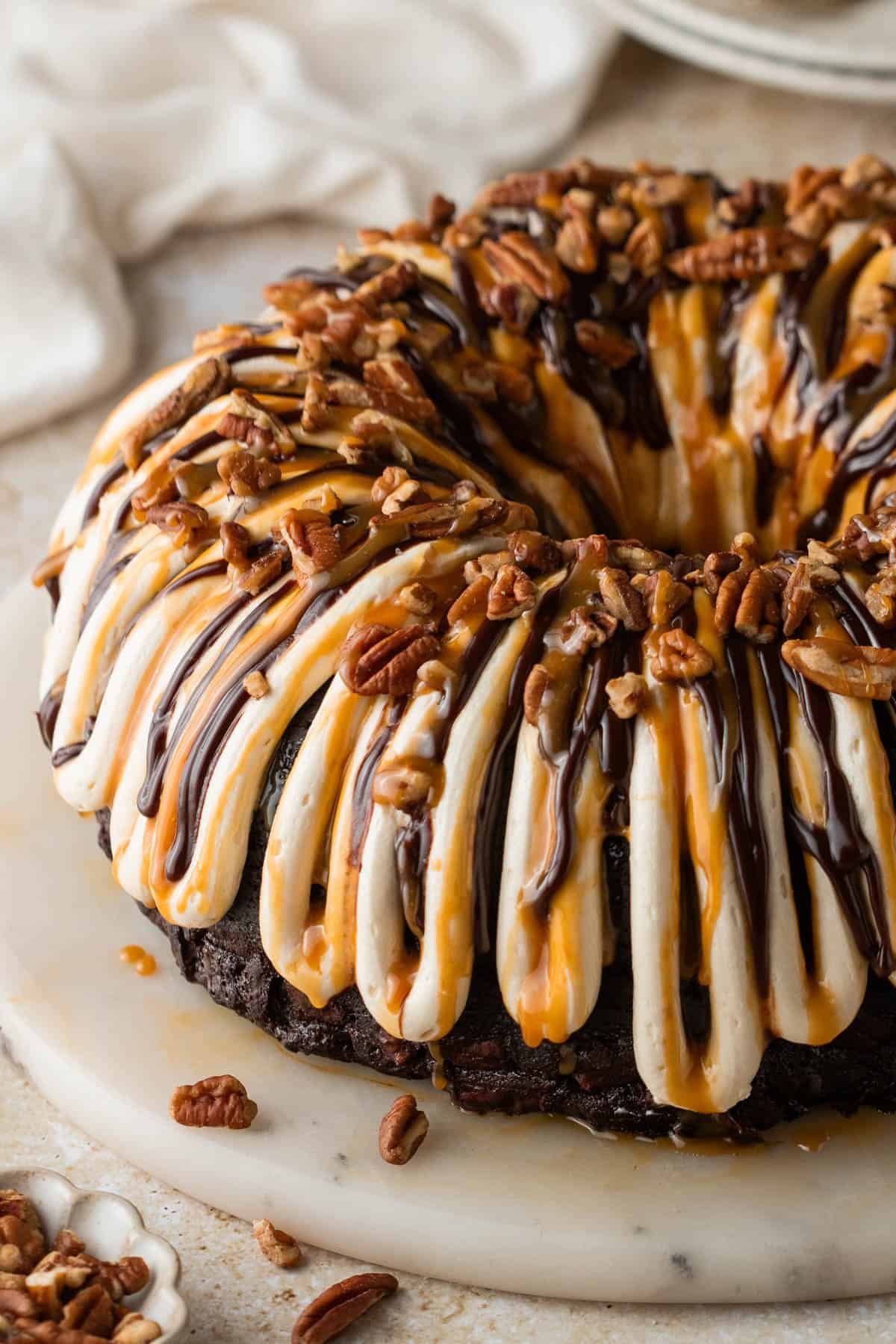 An image of a turtle bundt cake.