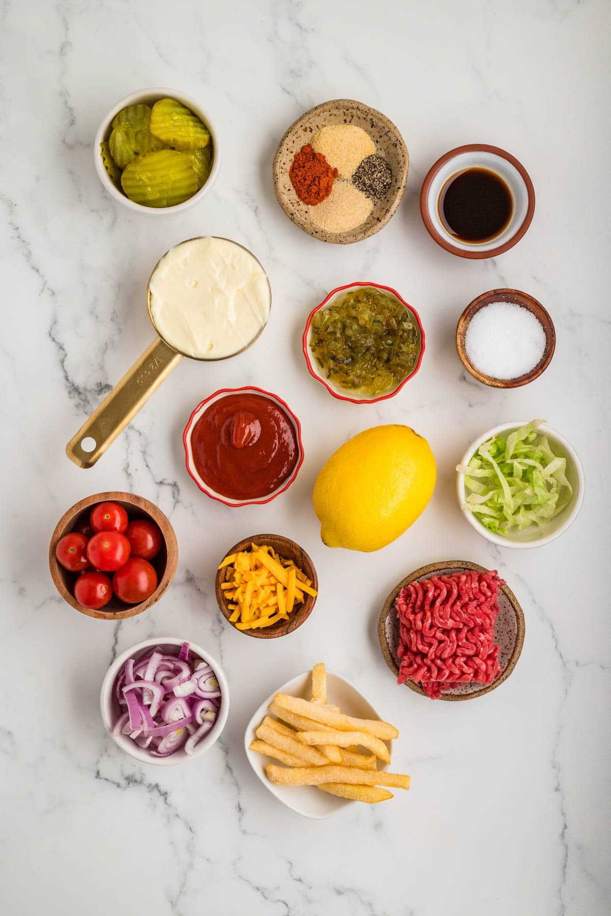 Ingredients for making burger bowls.