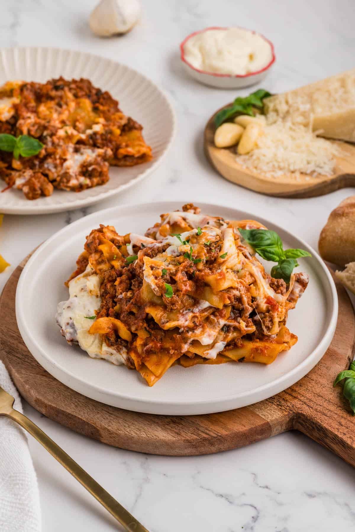 Plates of skillet lasagna.