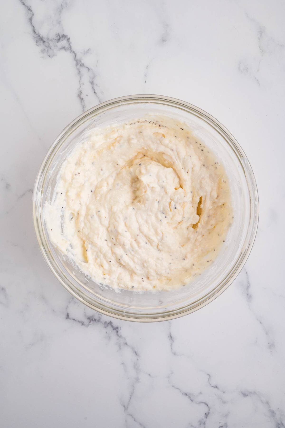 Cheese mixture in a bowl.