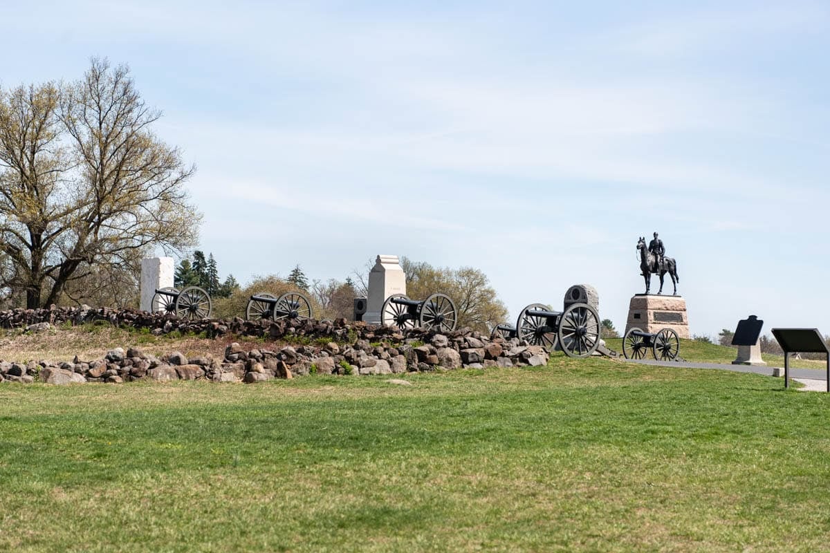 An image of monuments and memorials at Gettysburg.