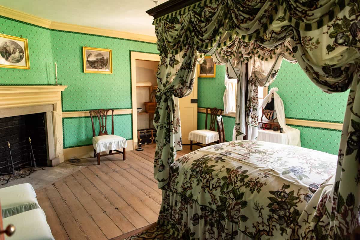 A green bedroom at George Washington's home at Mount Vernon.