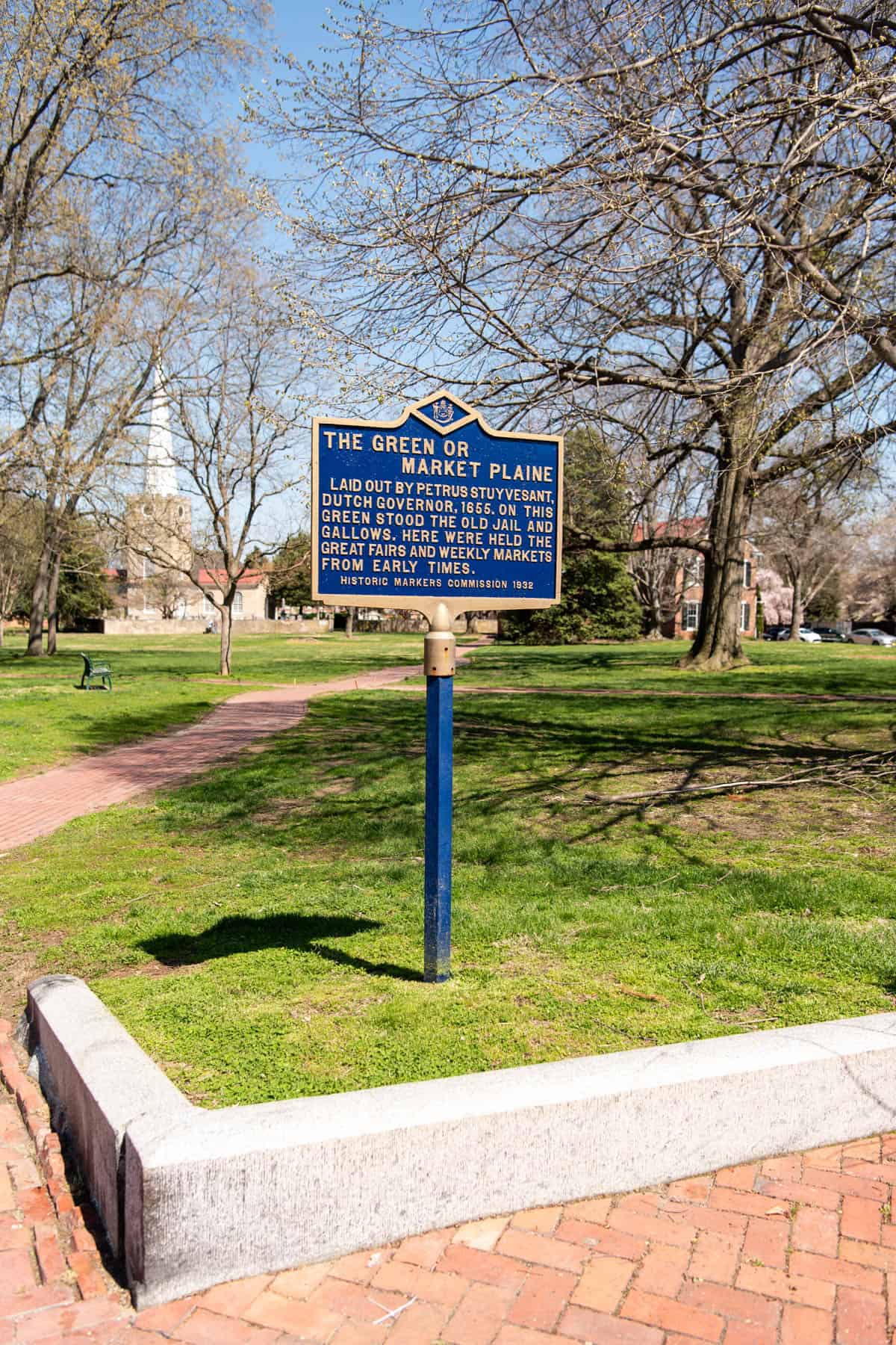 A sign for the green in historic New Castle, Delaware.