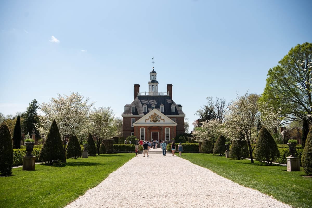 A long crushed seashell path leading to the back of the Governor's Mansion in Colonial Williamsburg.