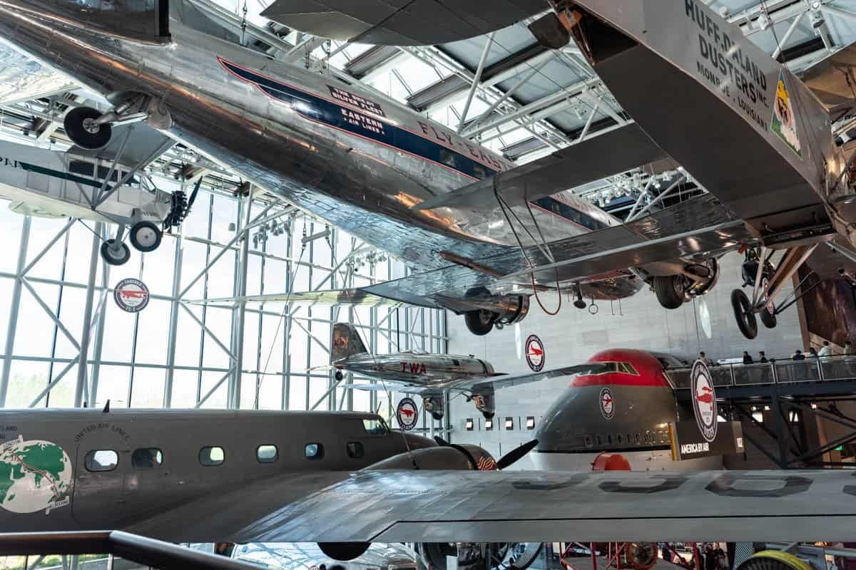 Planes hanging from the ceiling in the Air & Space Museum in Washington D.C. 