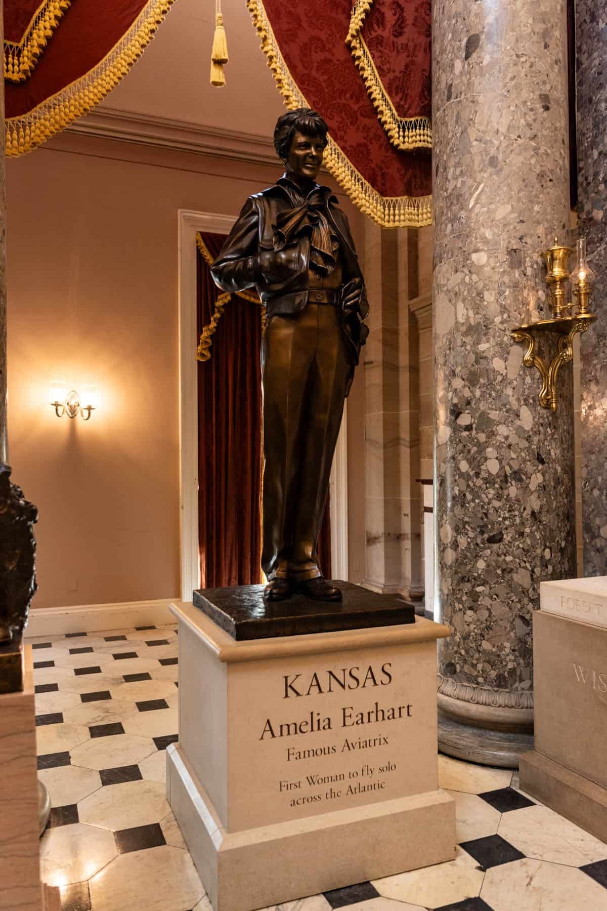 A statue of Amelia Earhart in the U.S. Capitol Building.