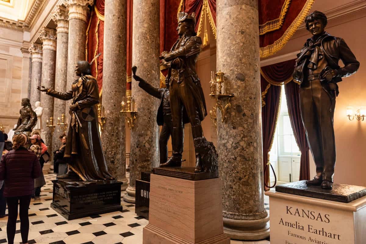An image of statues in the Hall of Statues in the U.S. Capitol Building.