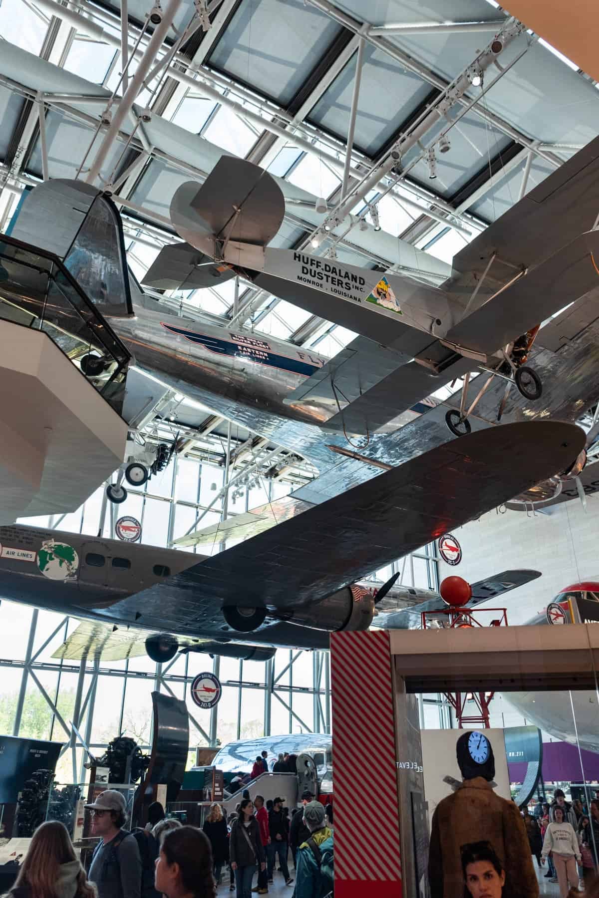 Planes hanging from the ceiling in the Air & Space Museum in Washington D.C. 
