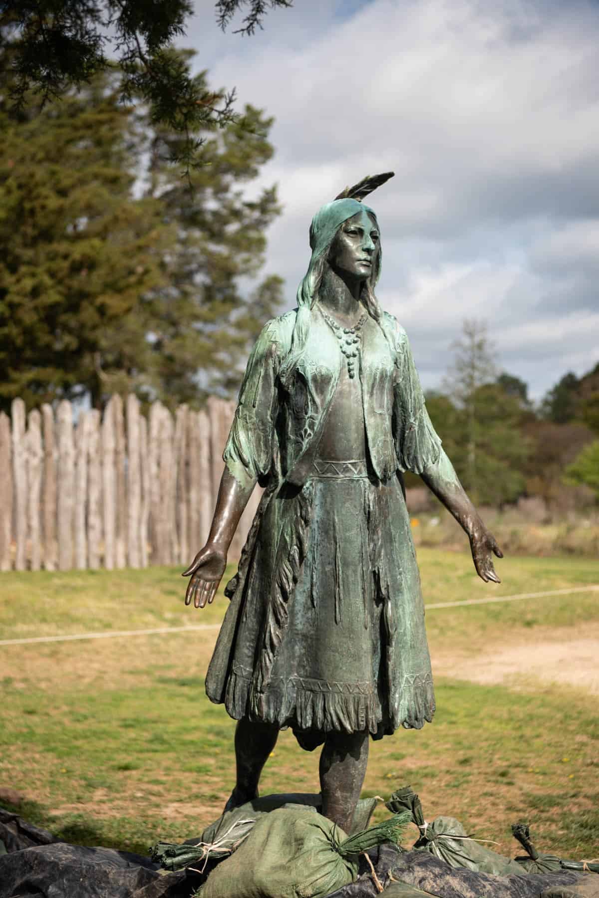 An image of a statute of Pocahontas at Jamestown in Virginia.