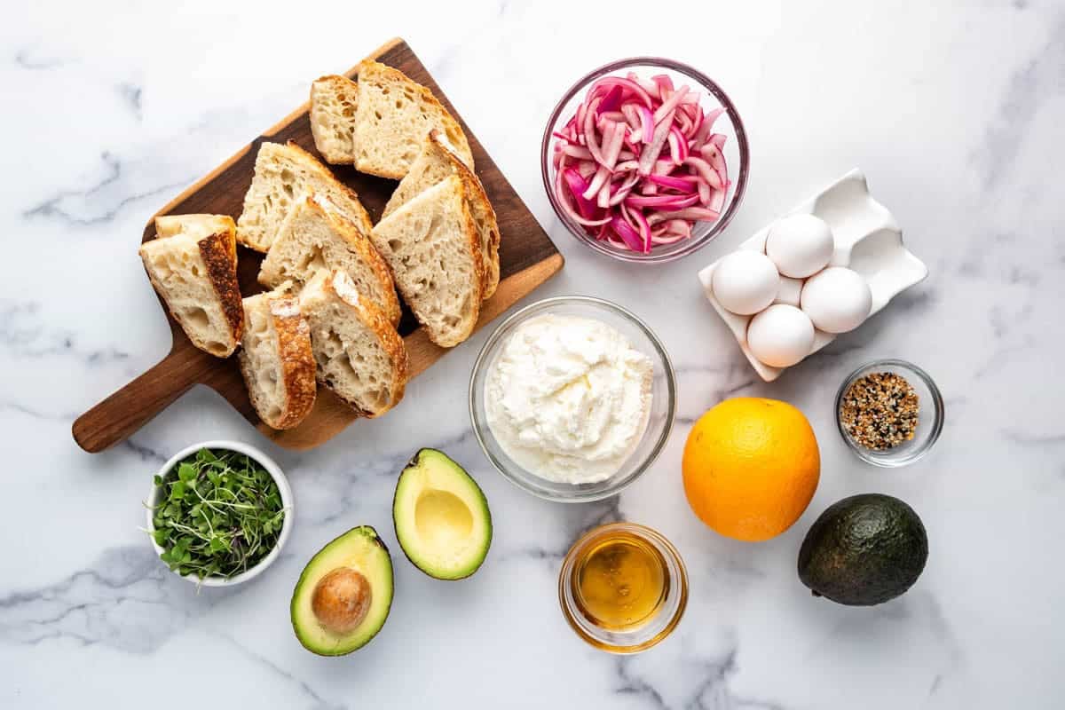 Ingredients for making avocado toast.