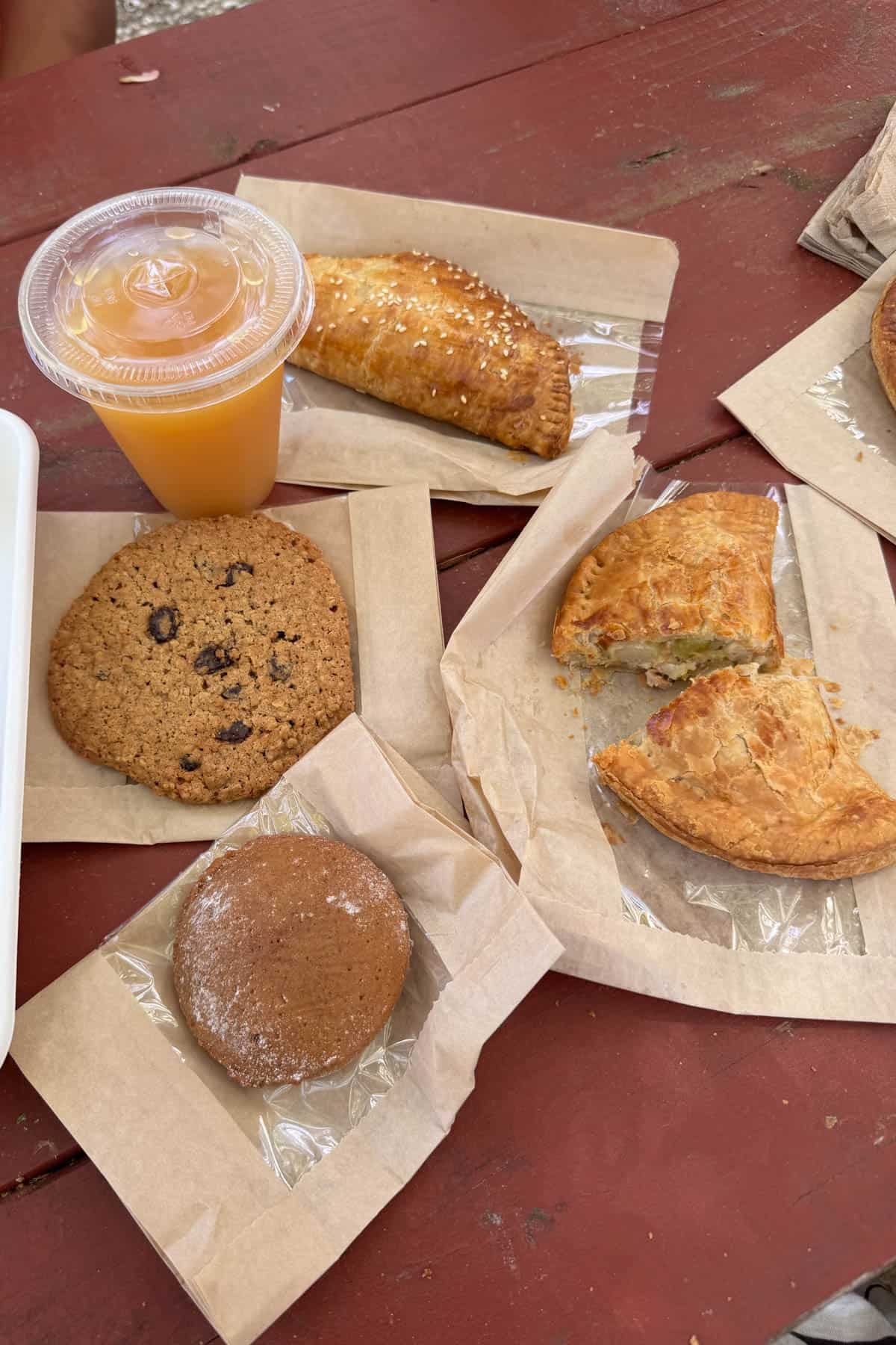 Pasties, cookies, and cider from a tavern in Colonial Williamsburg.