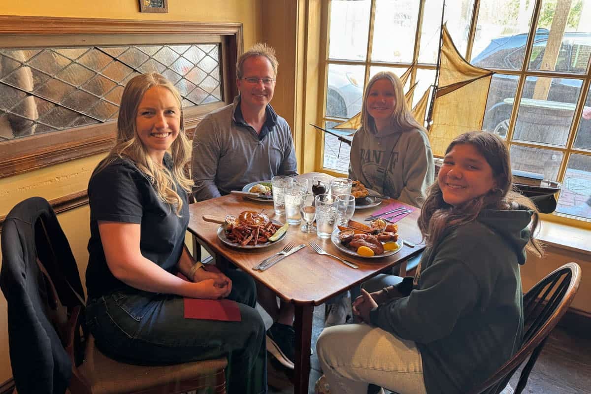 A family seated at a table at Jessop's Tavern in New Castle, Delaware.