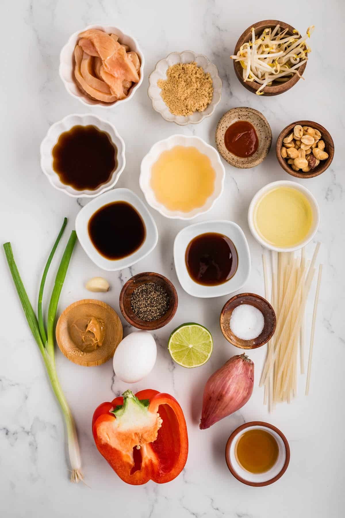 Ingredients for making pad thai.
