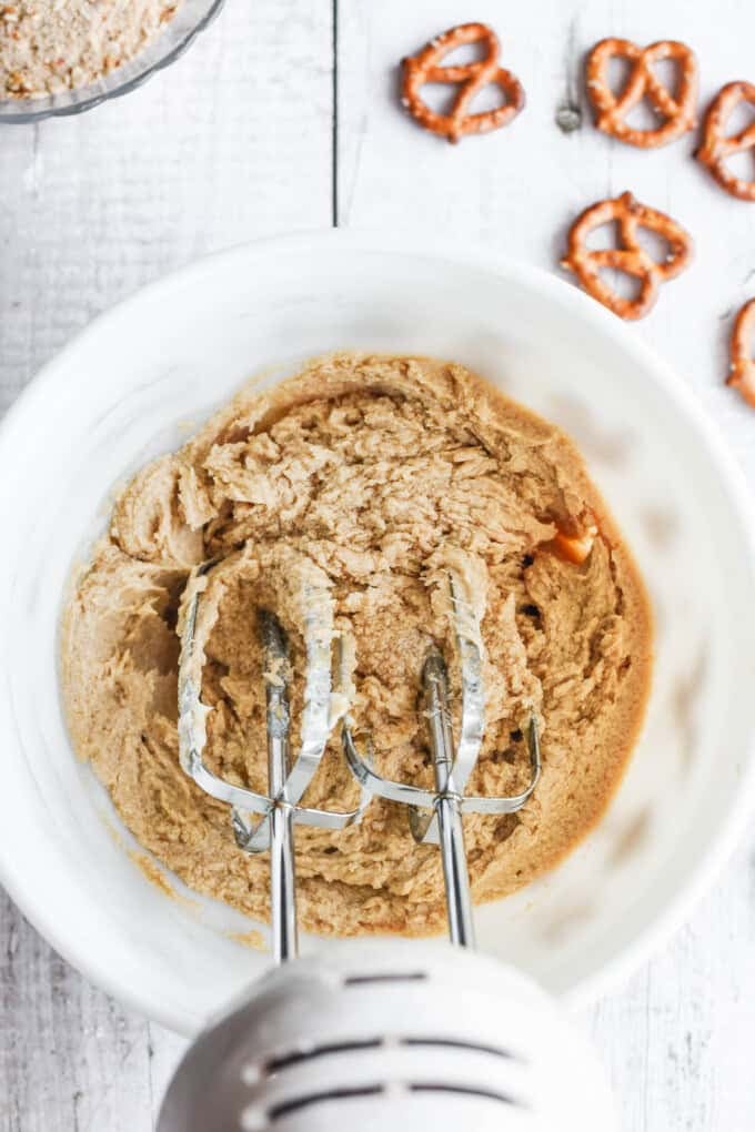 Mixing wet ingredients for cookie dough.