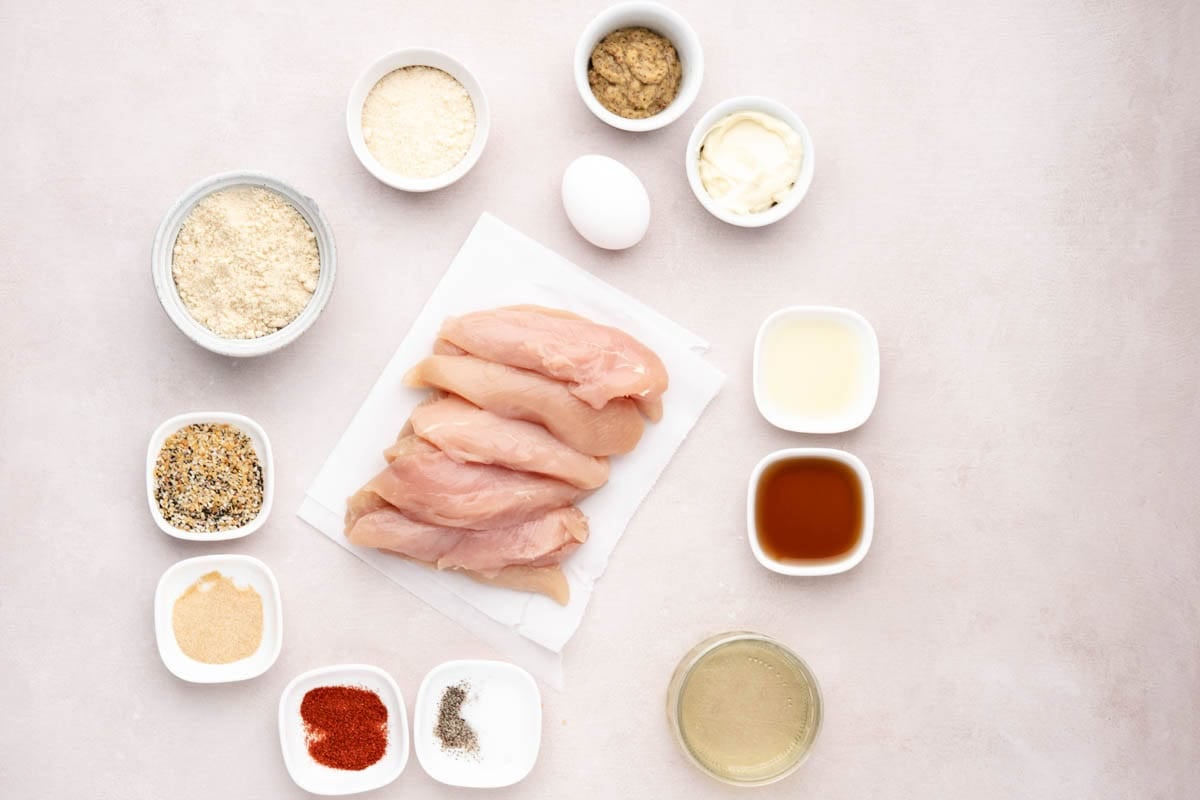 Ingredients for making everything bagel baked chicken tenders.