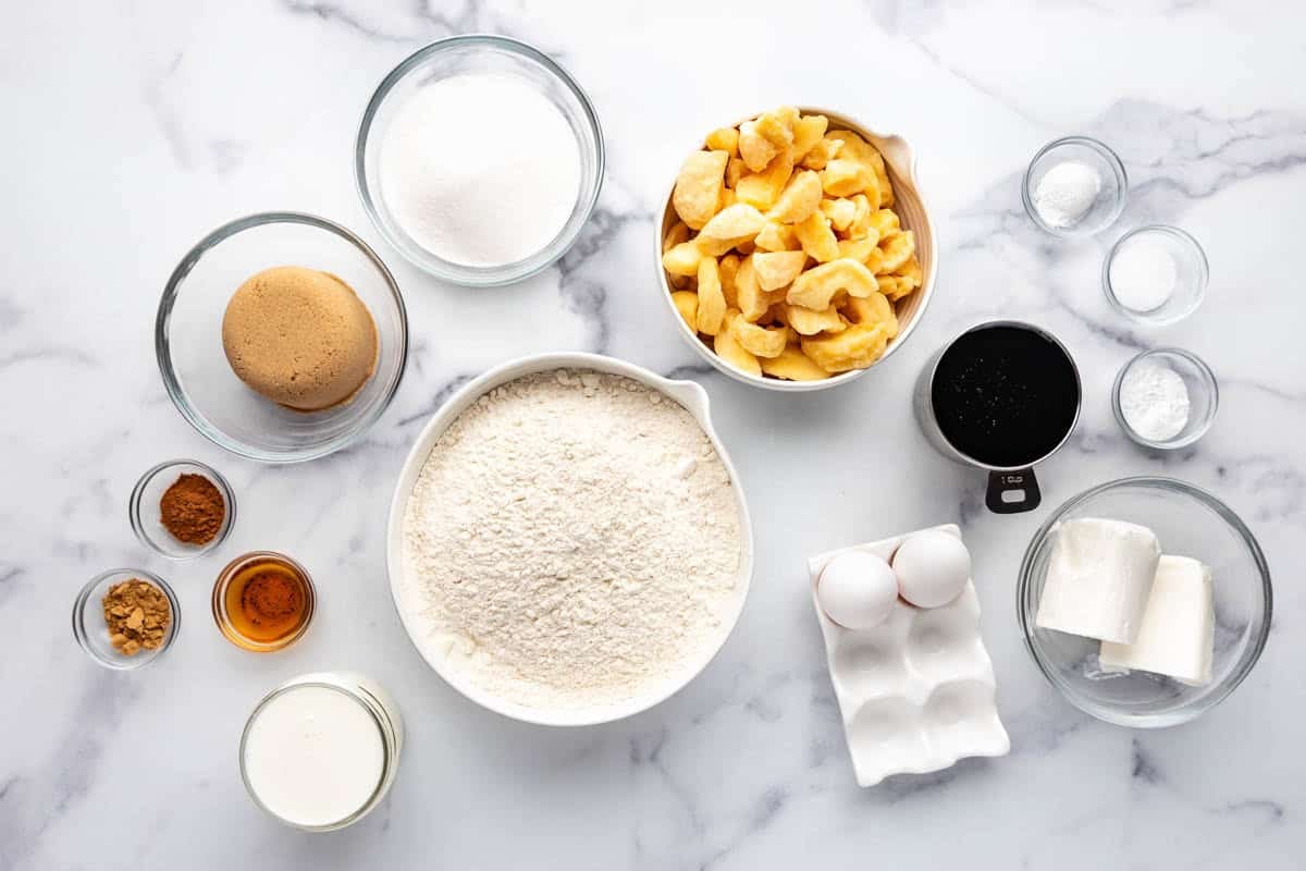 An overhead image of ingredients for making an apple stack cake.