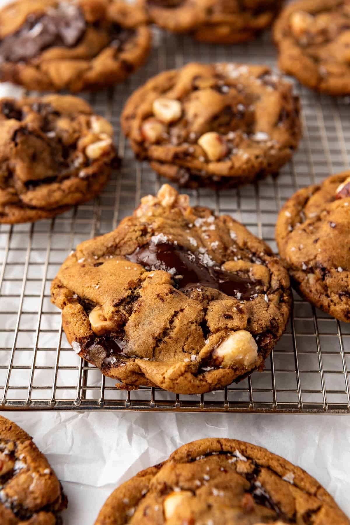 Brown butter cookies with hazelnut and chocolate.