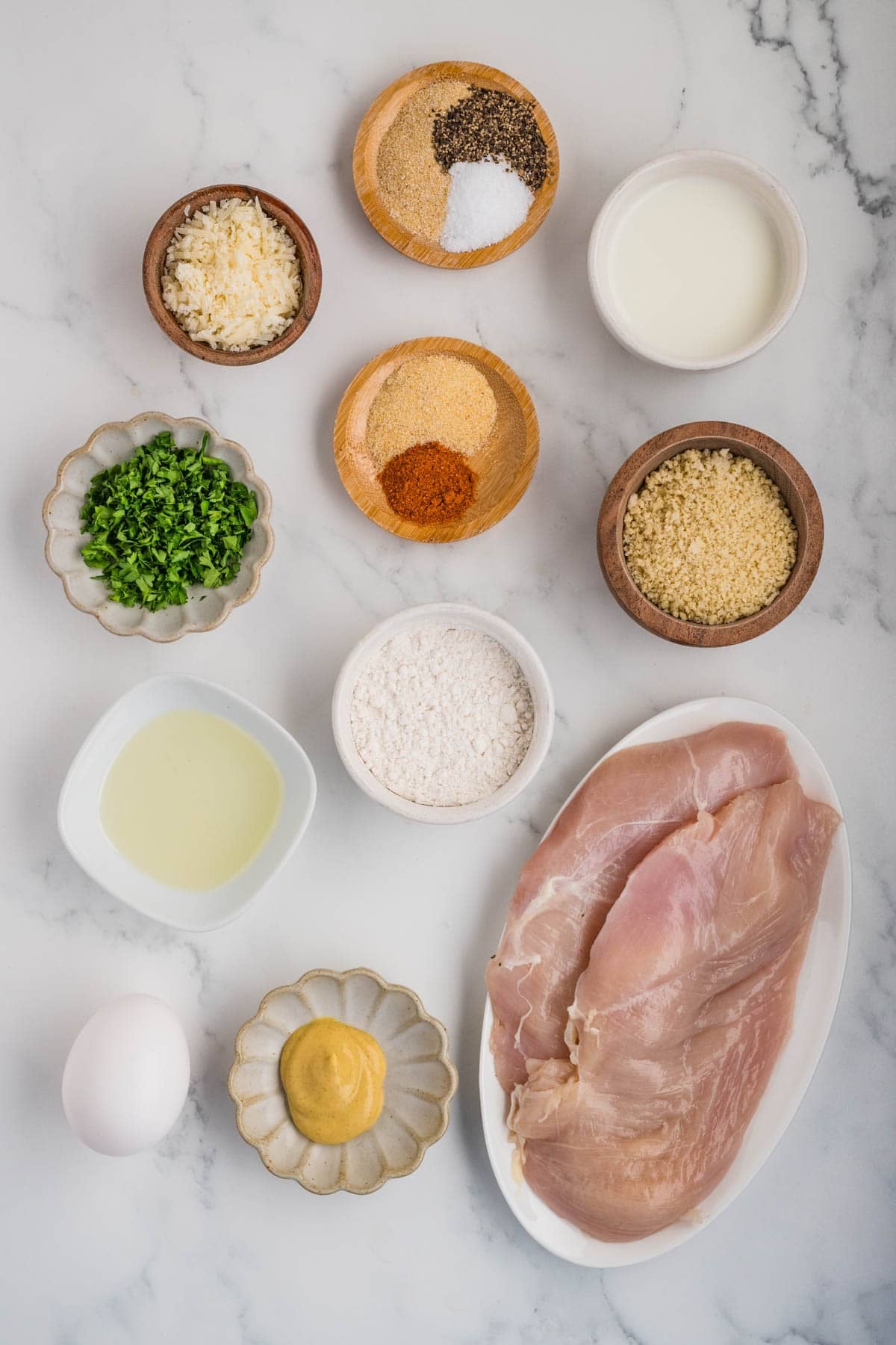 Ingredients for making chicken milanese.