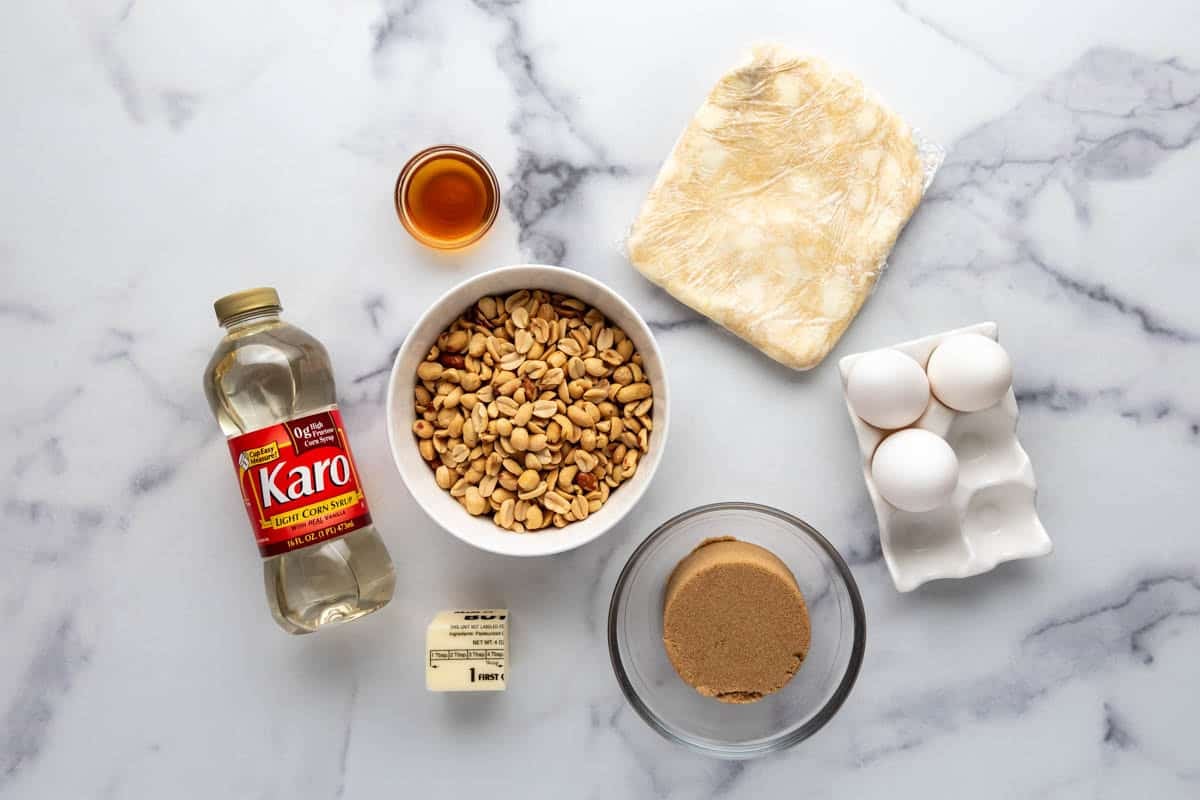 Ingredients for making a peanut pie.