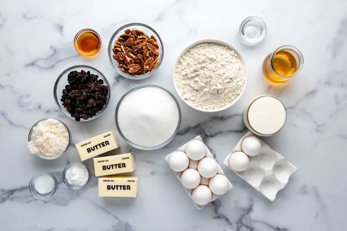 Ingredients for making Alabama Lane Cake.