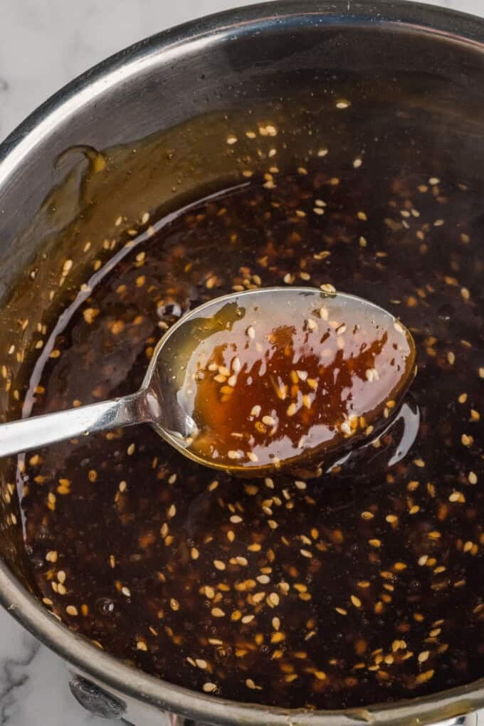 Thickened homemade teriyaki sauce.