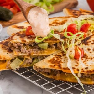 An image of cheeseburger quesadillas.