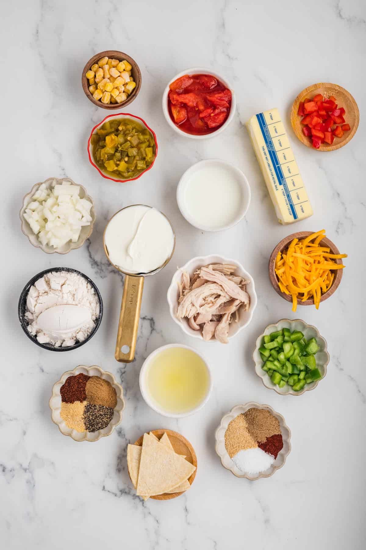 Ingredients for making king ranch chicken casserole.