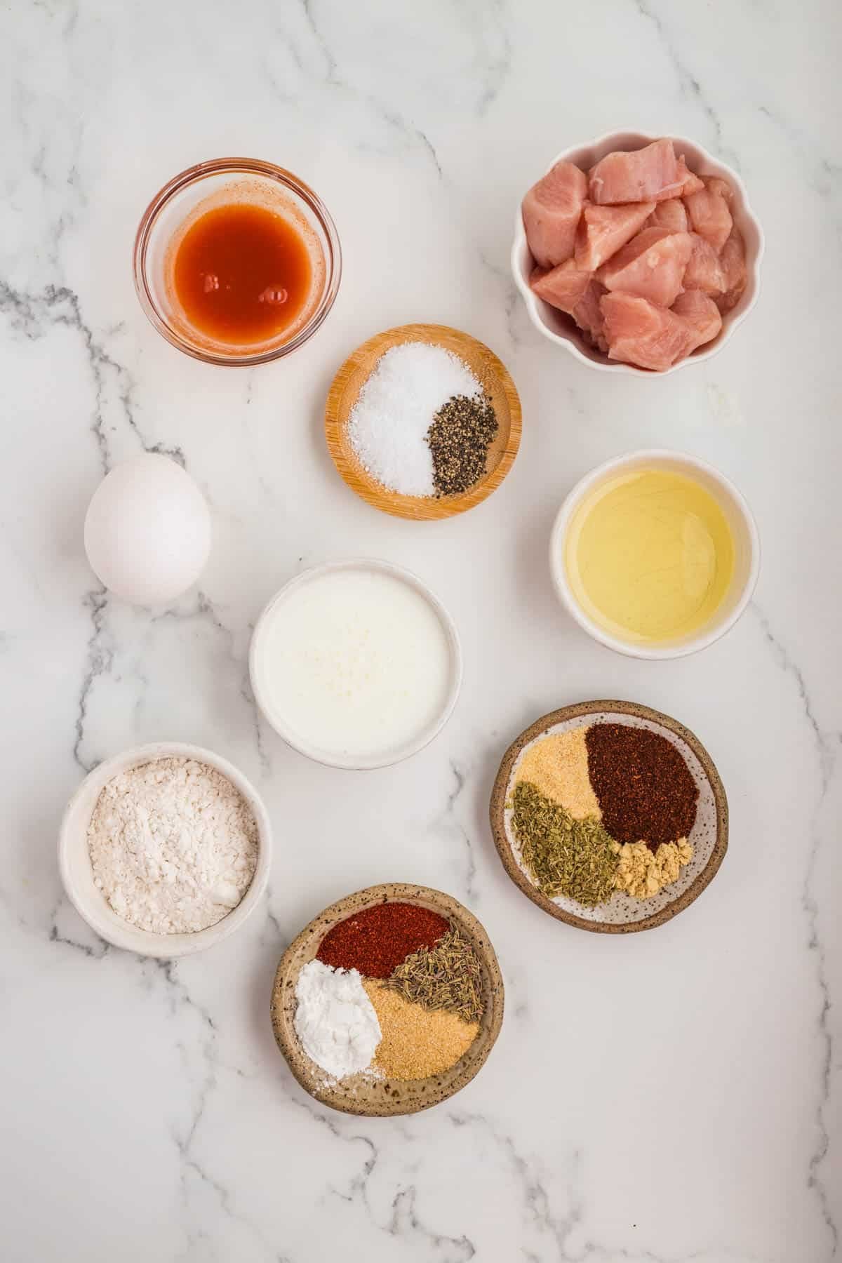Ingredients for making popcorn chicken.